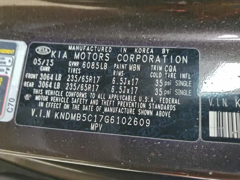 2016 KIA SEDONA LX  