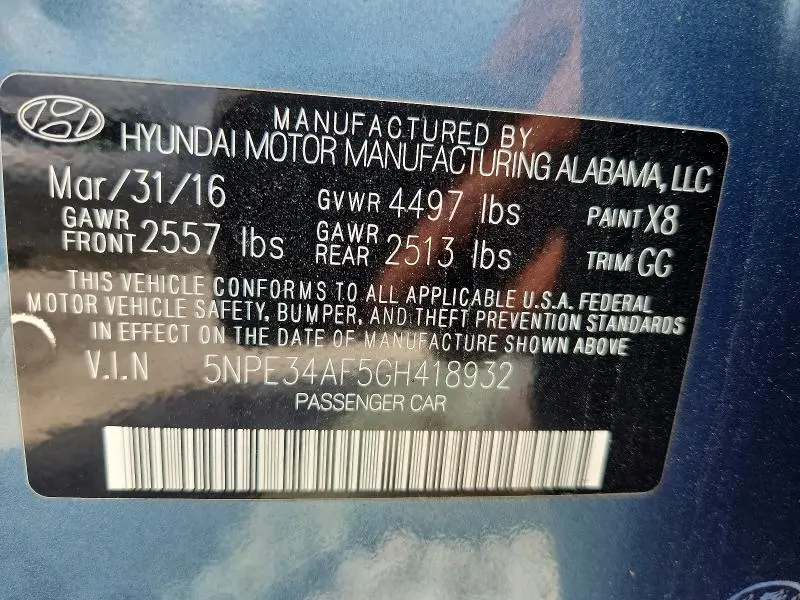 2016 HYUNDAI SONATA SPORT  