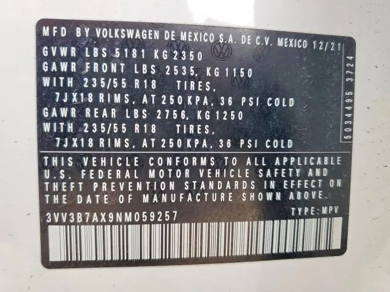 2022 VOLKSWAGEN TIGUAN SE  