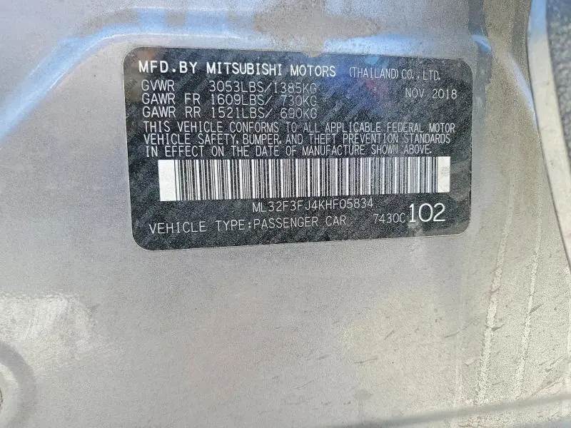 2019 MITSUBISHI MIRAGE G4 ES  