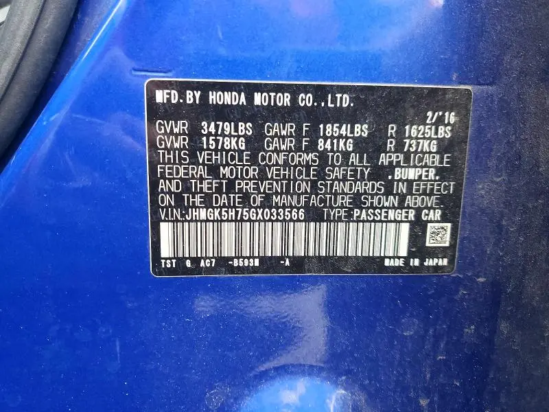 2016 HONDA FIT EX  