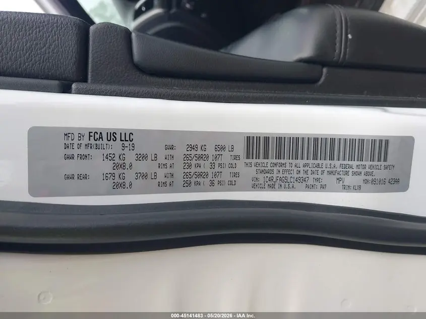 2020 JEEP GRAND CHEROKEE ALTITUDE 4X4