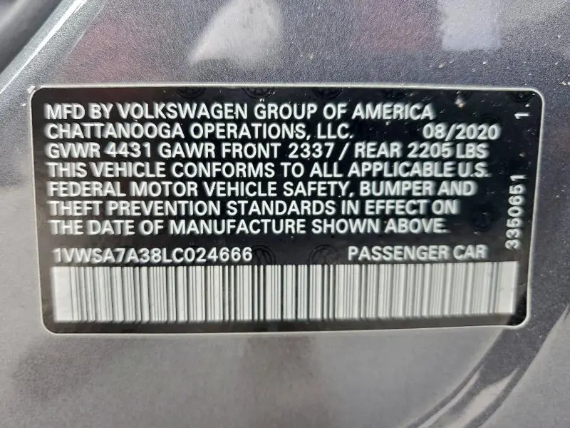 2020 VOLKSWAGEN PASSAT SE  