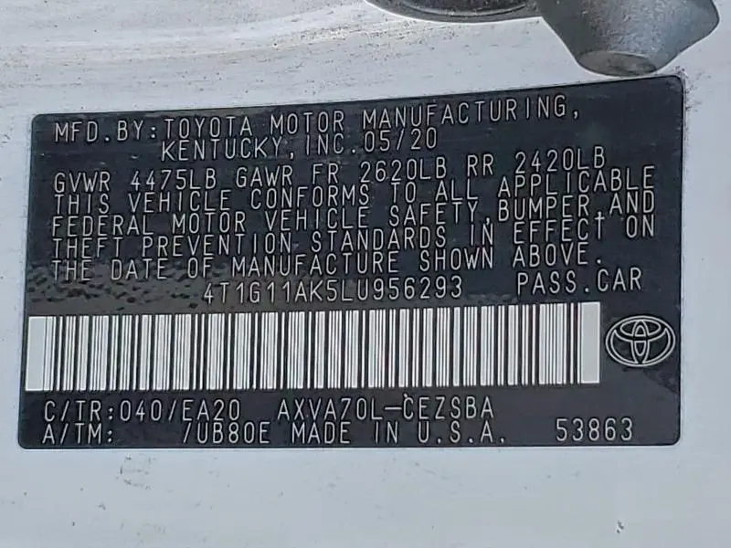 2020 TOYOTA CAMRY SE  