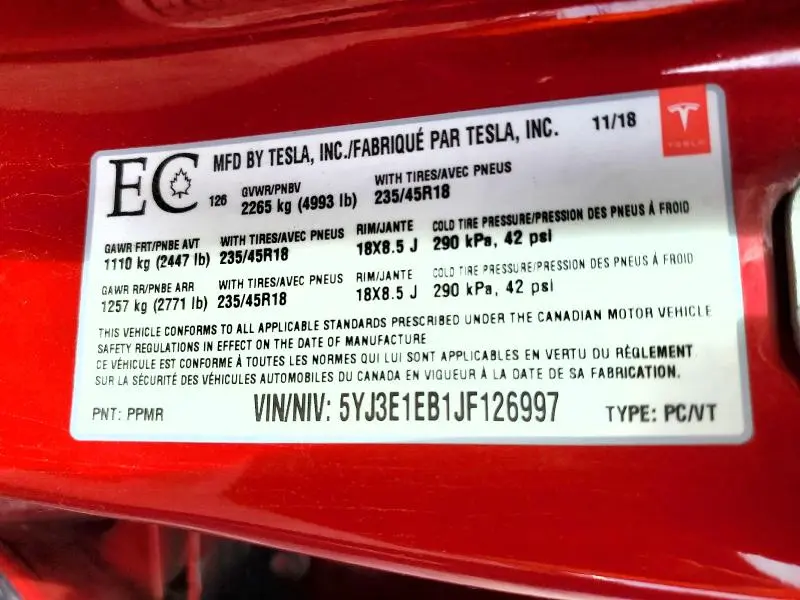 2018 TESLA MODEL 3   