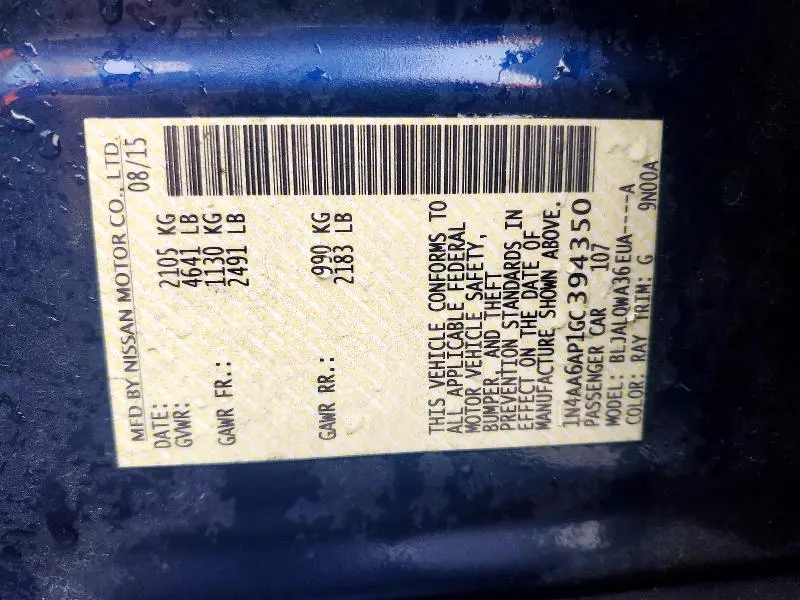 2016 NISSAN MAXIMA 3.5 S  