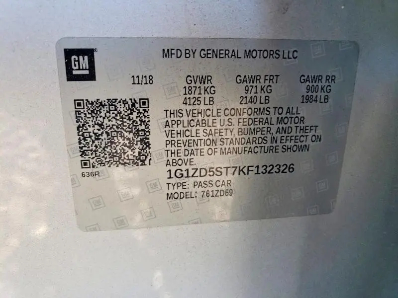 2019 CHEVROLET MALIBU LT  