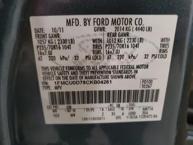 2012 FORD ESCAPE XLT  