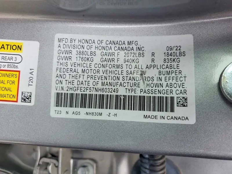 2022 HONDA CIVIC SPORT  