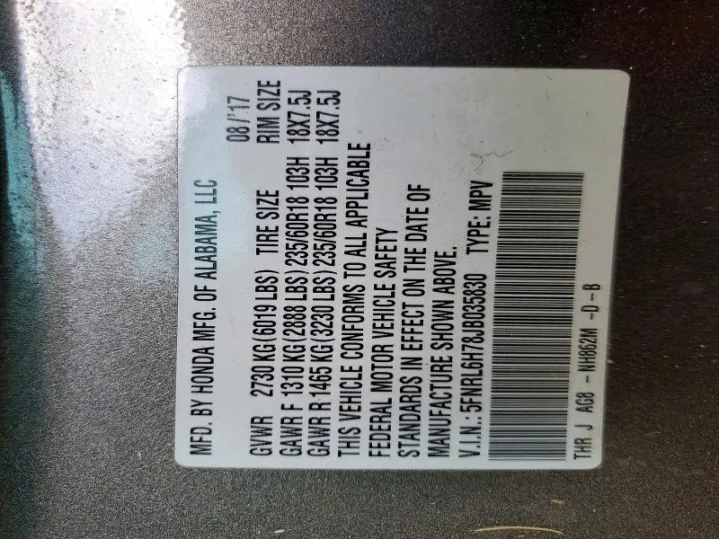 2018 HONDA ODYSSEY EXL  