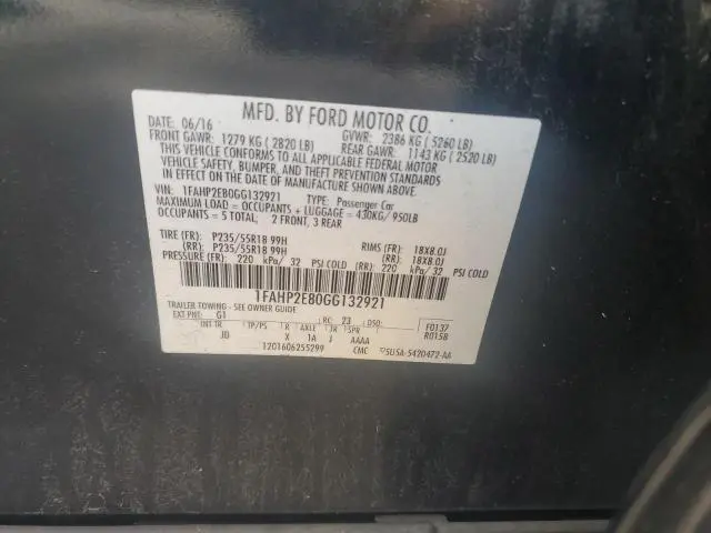 2016 FORD TAURUS SEL  