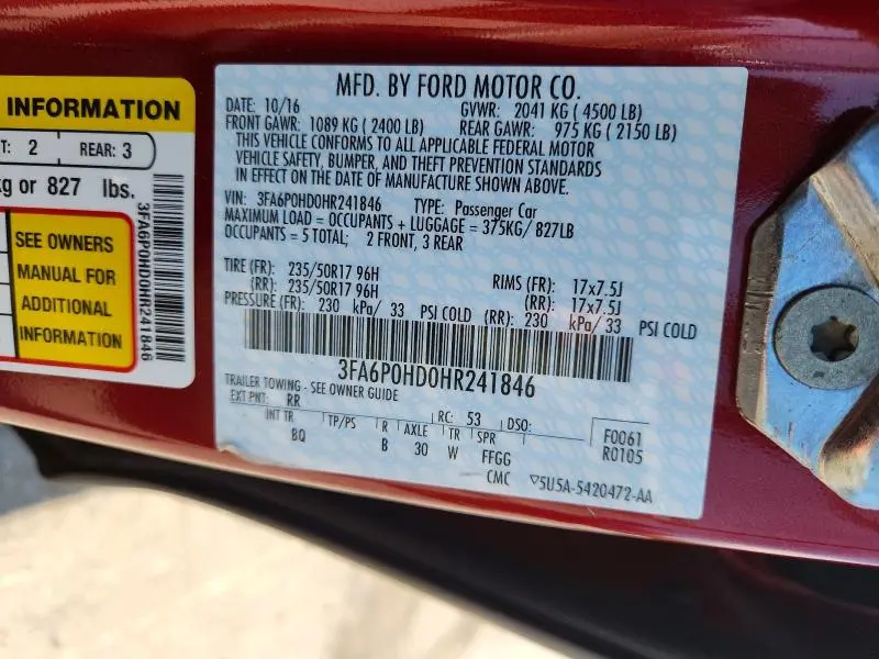 2017 FORD FUSION SE  
