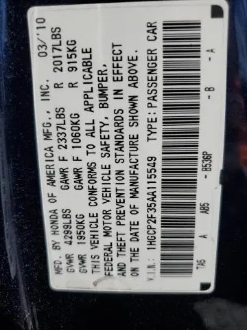 2010 HONDA ACCORD LX  