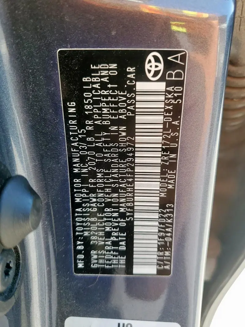 2015 TOYOTA COROLLA L  