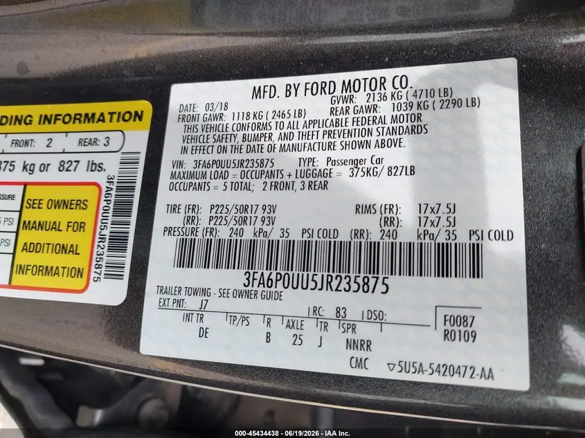 2018 FORD FUSION HYBRID S