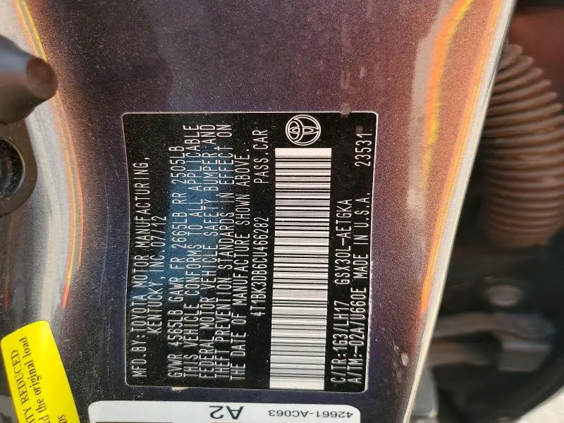 2012 TOYOTA AVALON BASE  