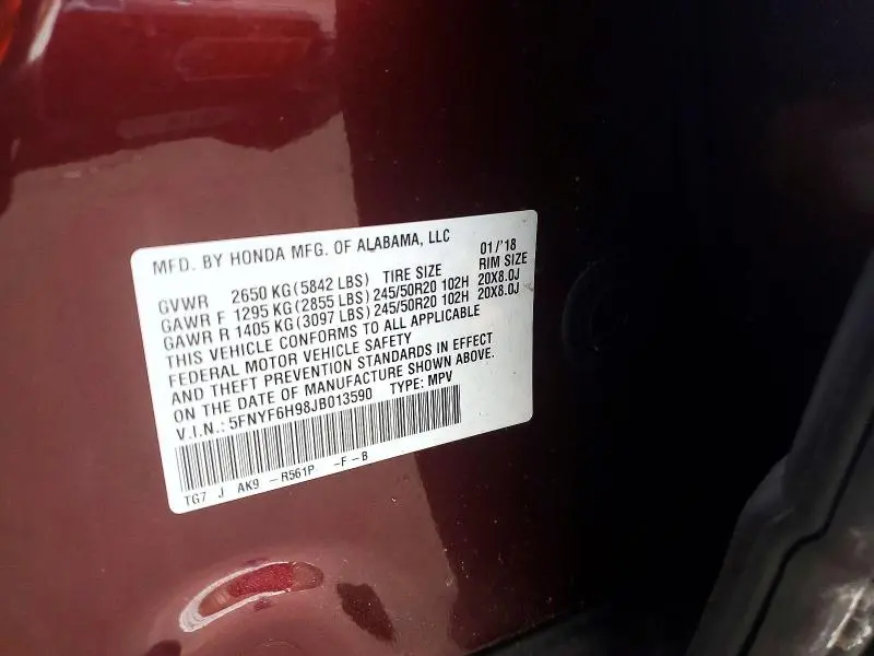 2018 HONDA PILOT TOURING  