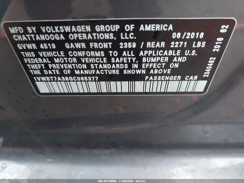 2016 VOLKSWAGEN PASSAT 1.8T SE