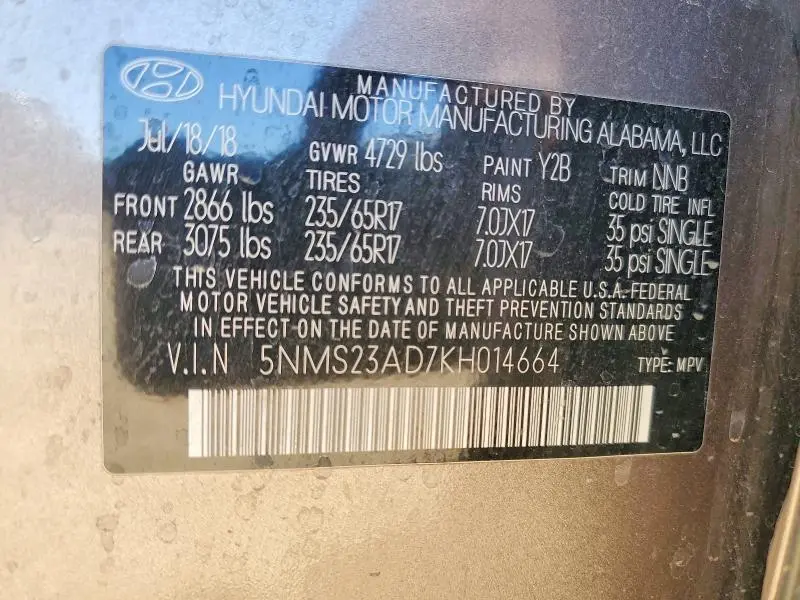 2019 HYUNDAI SANTA FE SE  