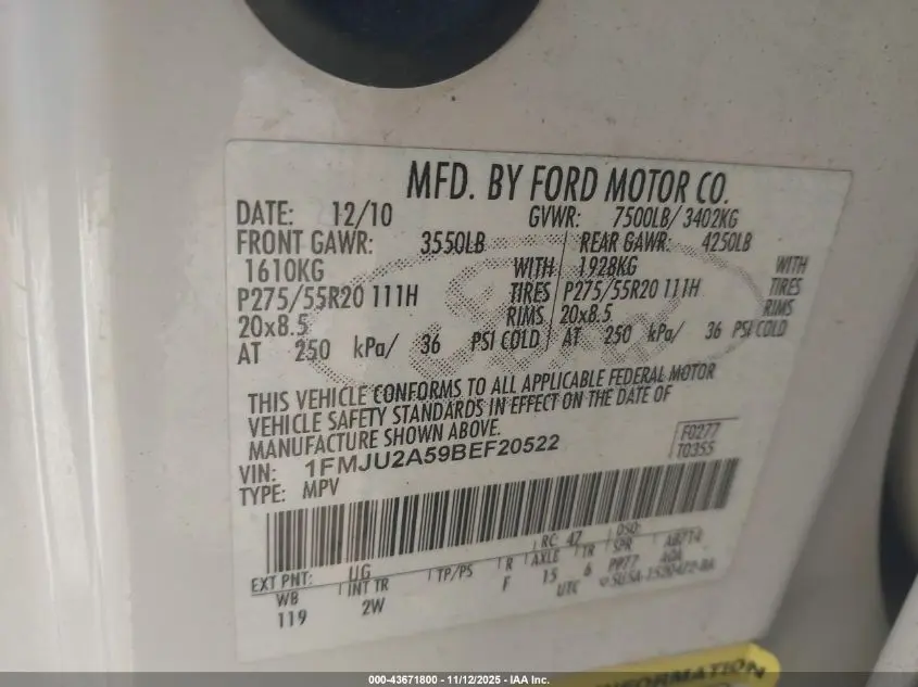 2011 FORD EXPEDITION LIMITED