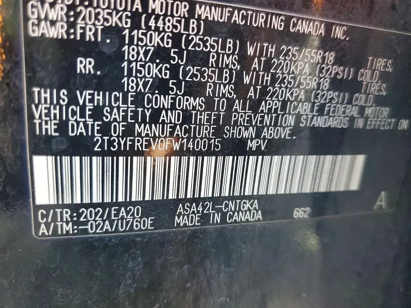 2015 TOYOTA RAV4 LIMITED  