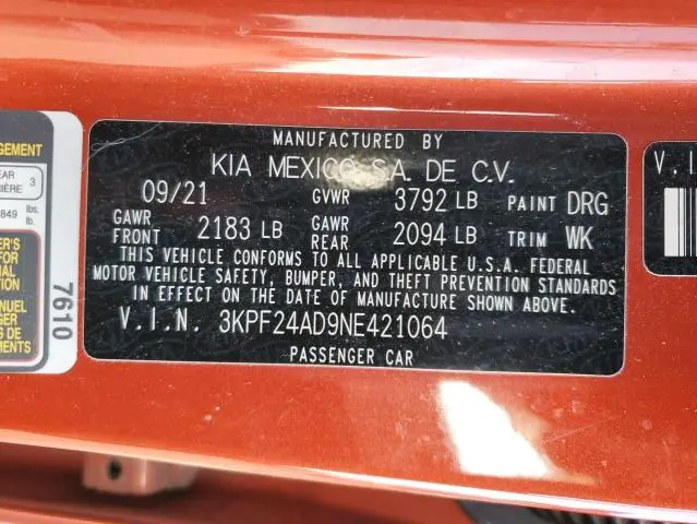 2022 KIA FORTE FE  