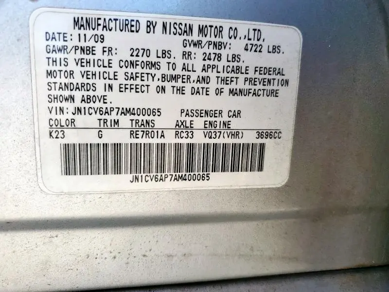 2010 INFINITI G37 BASE  