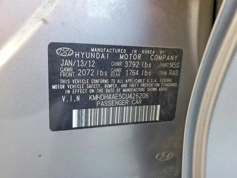 2012 HYUNDAI ELANTRA LIMITED  
