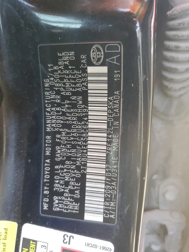 2011 TOYOTA COROLLA BASE  