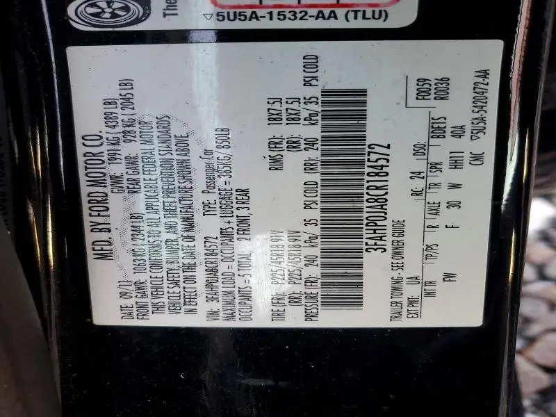 2012 FORD FUSION SEL  