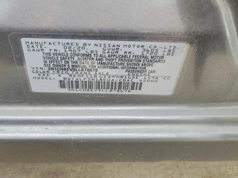 2020 NISSAN VERSA SV  