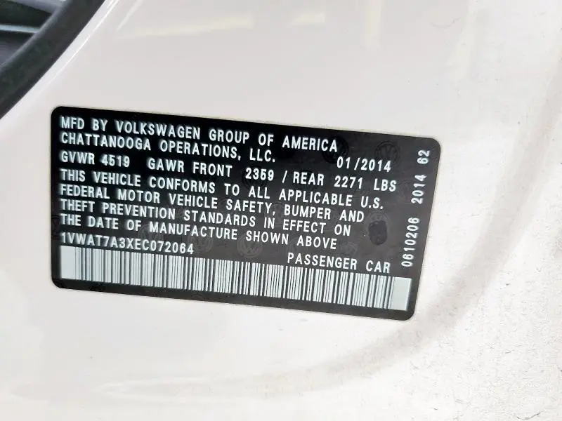 2014 VOLKSWAGEN PASSAT S  