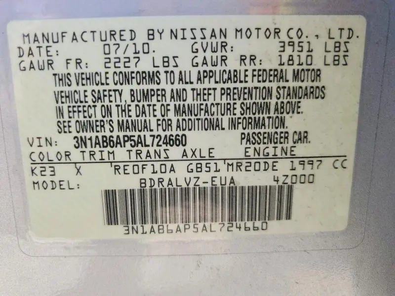 2010 NISSAN SENTRA 2.0  