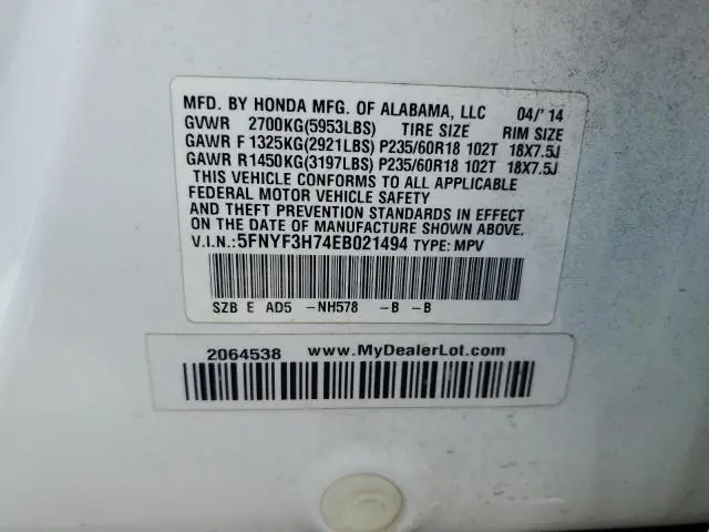 2014 HONDA PILOT EXLN