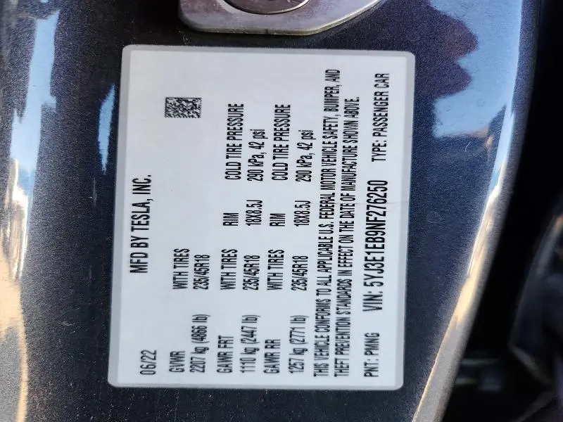 2022 TESLA MODEL 3   