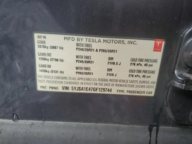 2016 TESLA MODEL S   