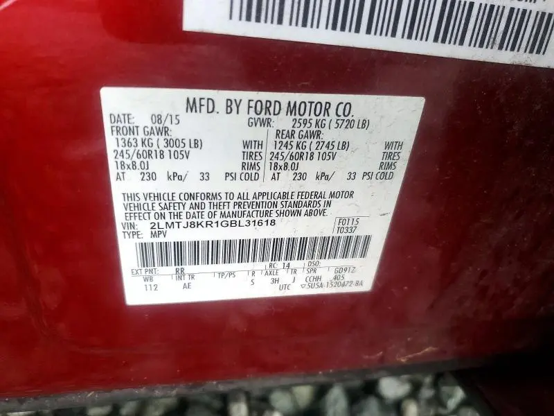 2016 LINCOLN MKX SELECT  