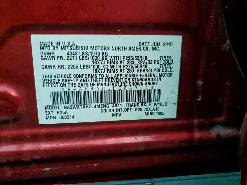 2015 MITSUBISHI OUTLANDER SPORT SE  