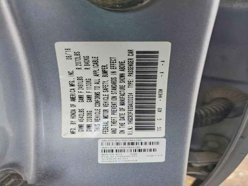 2016 HONDA ACCORD EXL  