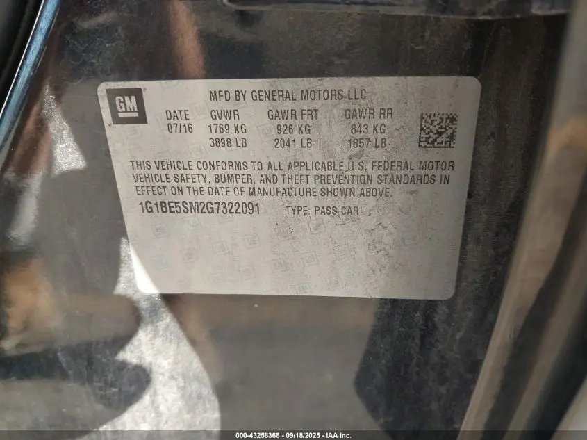 2016 CHEVROLET CRUZE LT AUTO