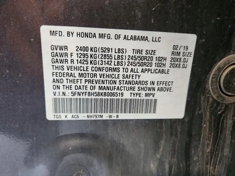 2019 HONDA PASSPORT   
