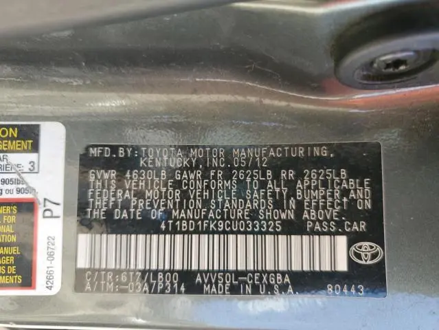 2012 TOYOTA CAMRY HYBRID  