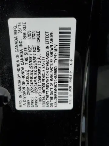 2016 HONDA CR-V EXL  