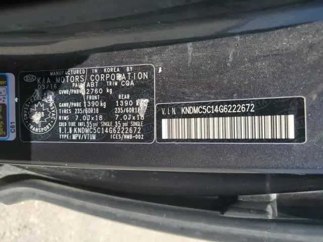 2016 KIA SEDONA EX  