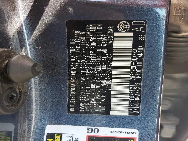 2019 TOYOTA COROLLA LE  