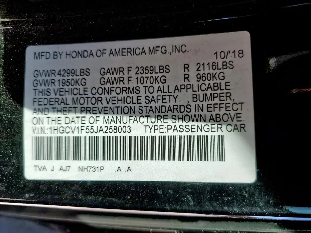 2018 HONDA ACCORD EXL  