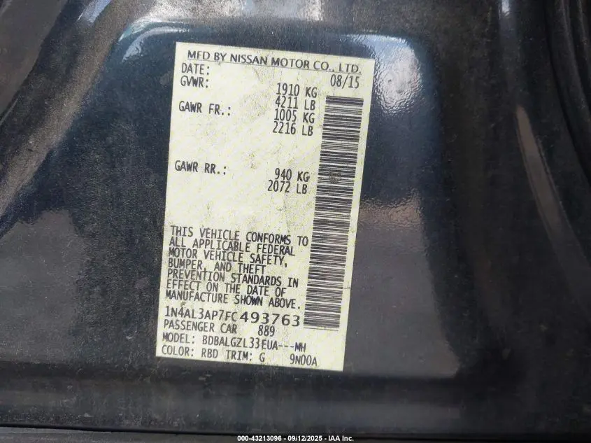 2015 NISSAN ALTIMA 2.5 S