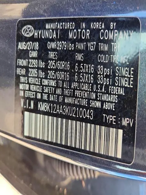 2019 HYUNDAI KONA SE  