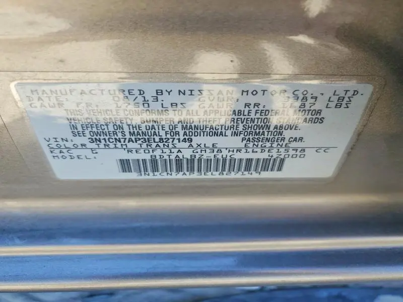 2014 NISSAN VERSA 1.6 S  