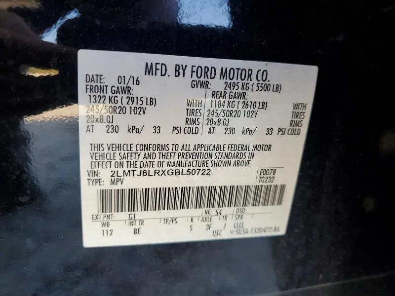 2016 LINCOLN MKX RESERVE  